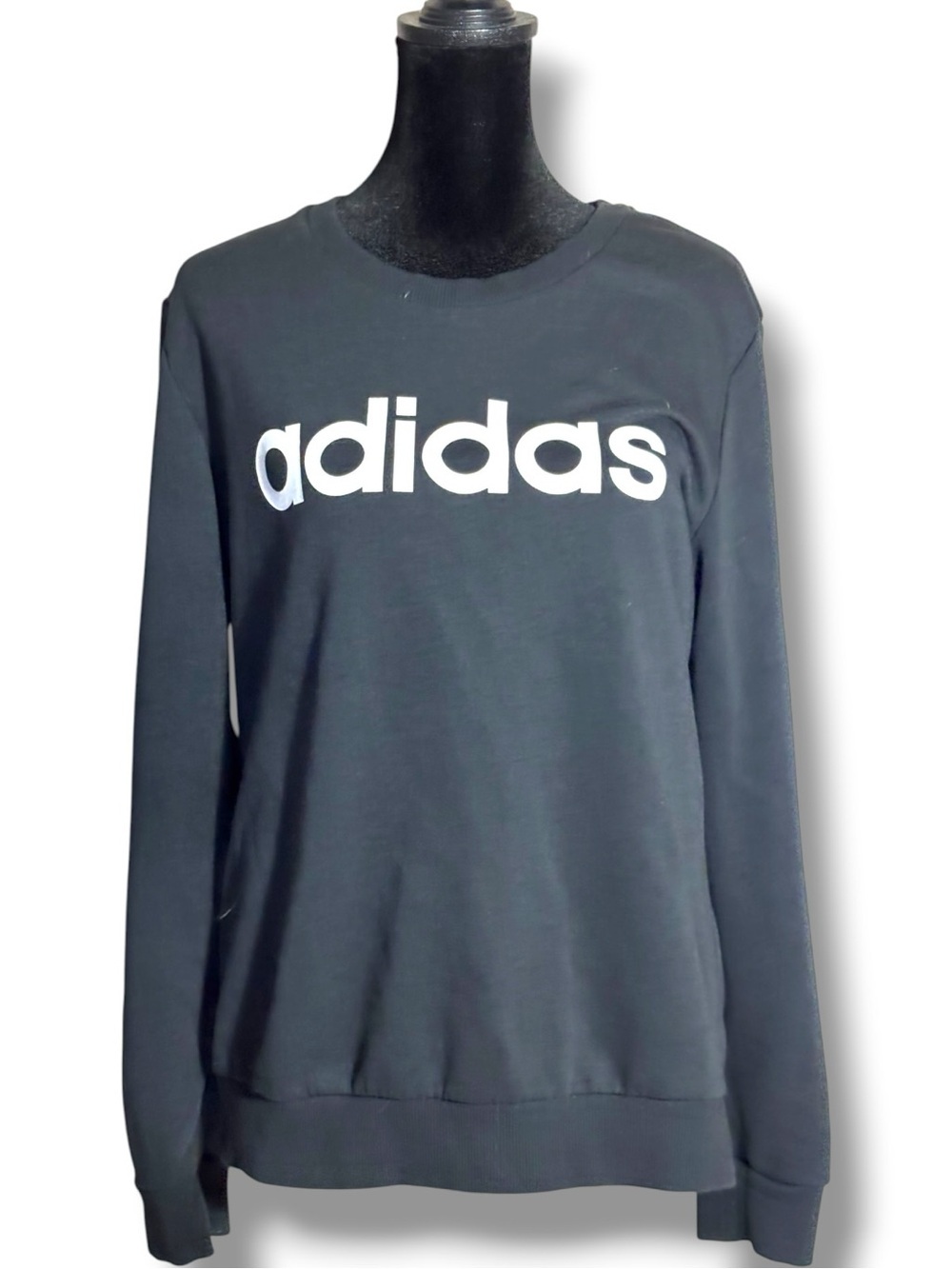 adidas Black Crewneck with White Logo Long Sleeve Lightweight Cotton Sweatshirt - Picture 6 of 16
